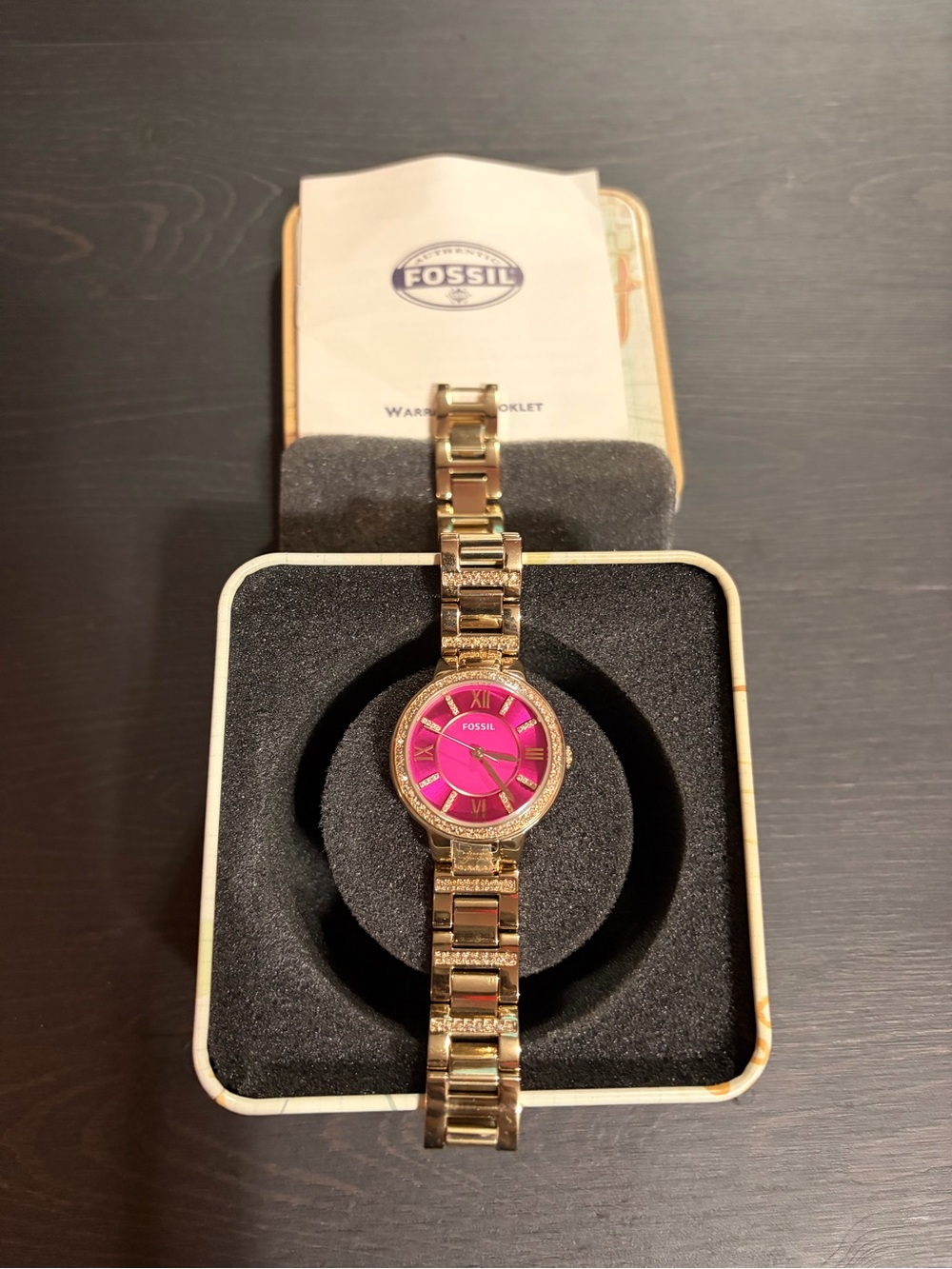 Fossil Gold-Tone Bracelet Watch with Pink Dial